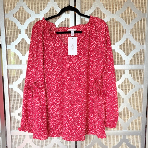 Isabel Tops - NWT Elegant Red Floral Blouse for Women